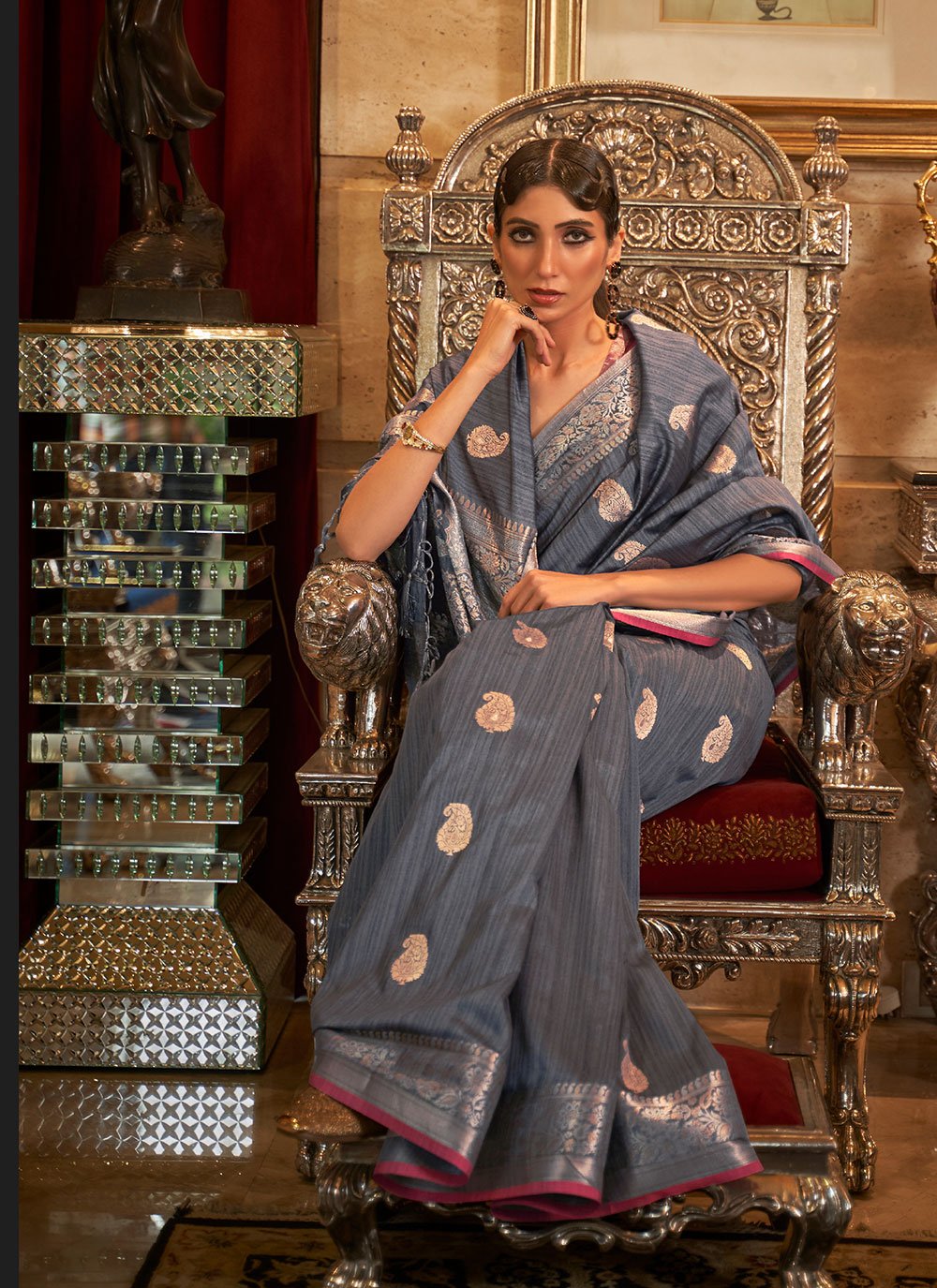 Grey Color Tussar Silk Weaving Saree- Advay Collection YF#21258 - YellowFashion.in by Ozone Shield